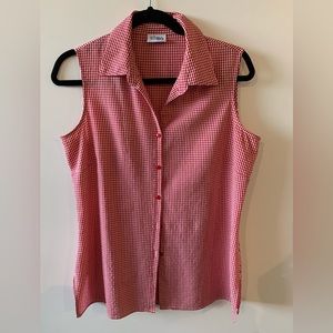 Red Sleeveless Gingham Blouse